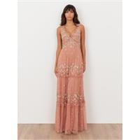 Maya Deluxe Womens Terracotta Pink Embellished Sleeveless Maxi Dress Strappy - 12 Regular