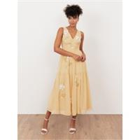 Maya Deluxe Womens Buttercream Floral Embellished V Neck Midaxi Dress With Split - 12 Regular