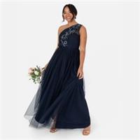 Maya Deluxe Womens Navy Bridesmaid Embellished One Shoulder Maxi Dress - 14 Regular