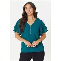 Be You Womens Zip Top Teal Regular Fit T-Shirt - 8 Regular