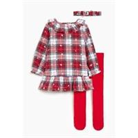 Hello World Girls 3 Piece Tartan Dress Headband And Peformance Sports Tights Leg - 18-24 Mnth Regular