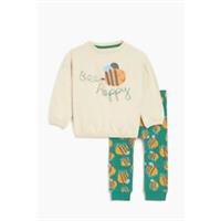 Hello World Boys Bee Happy Jog Set Green beige Closed Hem Fleece Jogging Bottoms - 0-3 Mnth Regular