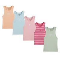 Be You Kids Older Girl Pack Of 5 Ribbed Vest Top Racerback - 6-7 Yrs Regular