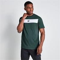 11 Degrees Mens Cut and Sew Panelled T-Shirt Darkest Spruce Green White Regular - S Regular