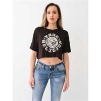 True Religion Womens Distressed Buddha Cropped T-shirt Regular Fit - 10 Regular