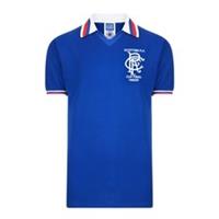 Score Draw Mens Rangers Fc Retro Home Shirt 1981 Adults Short Sleeve Collared - S Regular