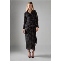 Glamorous Womens With Gold Spot Long Dress Sleeve Wrap V-neck - 12 Regular