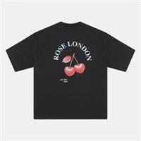 Rose London Mens Cherries T-shirt Short Sleeve Oversized Cotton - S Regular