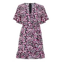 Mela London Womens Leopard Print Wrap Skater Dress Short Sleeve Party V-neck - 12 Regular