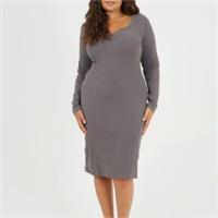 Brave Soul Womens Plus Size Long Sleeve Midi Dress With Notch Neck Detail V-neck - 18 Plus