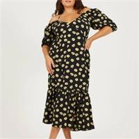 Brave Soul Womens Plus Size Tiered Floral Midi Dress With Adjustable Sleeve - 22 Plus