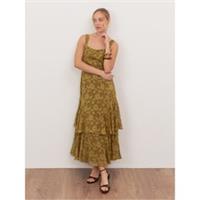Anaya With Love Womens Recycled Golden Olive Floral Burnout Square Neck Tiered - 12 Regular