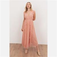 Anaya With Love Womens Recycled Peach V Neck Midaxi Dress Waterfall Ruffle - 8 Regular