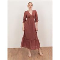 Lovedrobe Womens Terracotta Pink Gingham V Neck Midaxi Dress Elbow Length Sleeve - 10 Regular