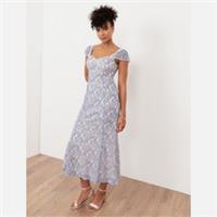 Maya Deluxe Womens Light Blue Sweetheart Neck Lace Midaxi Dress Cap Sleeve - 12 Regular