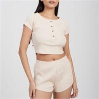 Brave Soul Womens Lounge Set With Henley Cropped T-shirt And Matching Shorts - 8 Regular