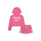 Reebok Kids Girls Classic Stripe Set Junior Fleece Tracksuit Long Sleeve Hooded - 11-12 Yrs Regular