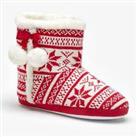 Be You Womens Fair Isle Knit Slipper Boots Slider Slippers