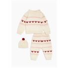 Be You Kids Girl 3 Piece Knitted Set Cream red pink Top and Legging Sets - 0-3 Mnth Regular