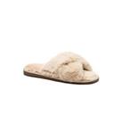 Be You Womens Fur Cross Over Slippers Cream