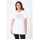 Studio Womens 2 Hearts Slogan White T-Shirt Oversized - 12 Regular