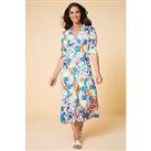 Be You Womens Front Blue Daisy Floral Midi Dress - 8 Regular