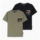 Bench Kids Pack Of 2 Camo Patch T-Shirt Black khaki Regular Fit - 7-8 Yrs Regular