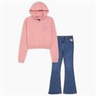 Studio Girls Hoody And Embroided Jean Set Pink blue Straight Jeans Trousers - 6-7 Yrs Regular