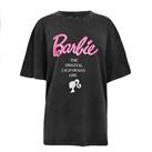 Character Womens Barbie Back Graphic Acid Wash T-Shirt Charcoal Oversized - 10 Regular