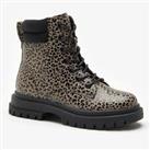 Be You Kids Lace Up Contrast Leopard Ankle Boots Over the Knee