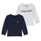 Lyle and Scott Kids Boys 2 Pack Long Sleeve T Shirt Top Crew Neck Lightweight - 6 Mnth Regular