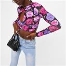 I Saw It First Womens FLORAL SLINKY K Long Sleeve Cropped T-Shirt - 12 Regular