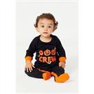 Be You Kids 6baby Unisex Family Halloween Boo Crew Sleepsuit Black orange - 12-18 Regular
