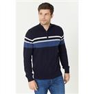 Studio Mens Chest Stripe half Zip Navy Jumper Sweater Pullover Top - M Regular