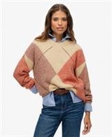 Superdry Womens Oversized Argyle V Neck Jumper - 10 Regular