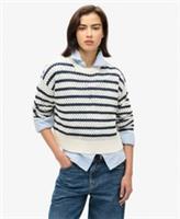 Superdry Womens Stripe Crochet Cropped Crew Jumper - 12 Regular