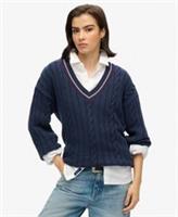 Superdry Womens Oversized V-Neck Cricket Knit Jumper Size 10-12 - 10-12 Regular