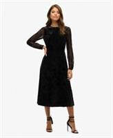 Superdry Womens Lace Sleeve Velvet Midi Dress - 12 Regular