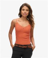 Superdry Womens Organic Cotton Vintage Rib Lace Trim Cami Top - M/L Regular