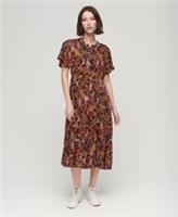 Superdry Womens Printed Short Sleeve Tiered Midi Dress - 10 Regular