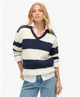 Superdry Womens Stripe Oversized Cable V Neck Jumper - 10-12 Regular