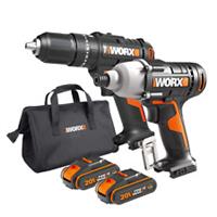 WORX WX902 18V Cordless Impact Driver & Hammer Drill x2 2.0Ah Battery Carry Case