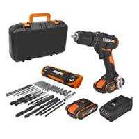 WORX WX370 18V Cordless Hammer Drill x2 Battery, 30pc Drill Bit Set & Carry Case