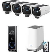 eufyCam S3 Pro 4-Cam Kit + Video Doorbell E340 + 1 TB Hard Drive white