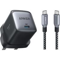 Anker 715 Charger (Nano II 65W) with 3 ft USB-C to USB-C Cable (240W, Upcycled-Braided) Black