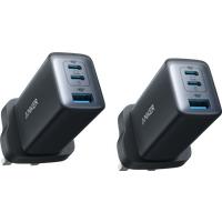 Anker 735 Charger (Nano II 65W), 3-Port Fast Charger Plug 2-Pack Black