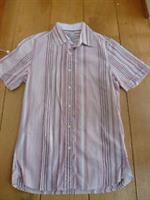 FAT FACE CONSTRUCT SHORT SLEEVED SHIRT PINK GREY WHITE STRIPED SMALL S RETRO