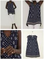 Ladies Ikat Geo Longline Shirt Top Navy Print Ex Fat Face rrp £39.50 sz 8 to 16 - 8 Regular