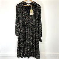 Fat Face Ivana Black Multi Ditsy Long Sleeve Jersey Dress Size UK 16 NWT - 16 Regular
