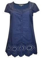 Fat Face Pure Cotton Button Through Broderie Blouse Size 12 - 12 Regular
